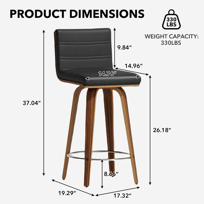 Tabouret de comptoir pivotant 26 po, Noir