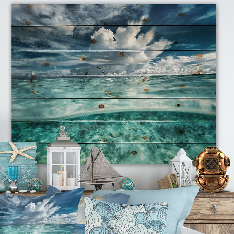 Incroyable paysage marin sous l'eau et nuages - reproduction d'art sur bois sans cadre, H 12 po x l 20 po x p 1 po