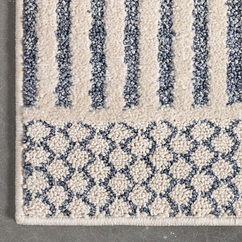 Marcone Briar Tribal Geometric Abstract Light Blue Looped Pile Rug, Rectangle  3'11" x 5'3"