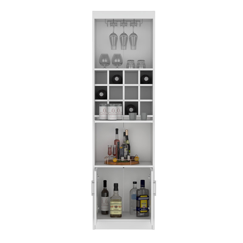 Ywain Tall Wine Bar Cabinet With 5-Tier Shelves, White