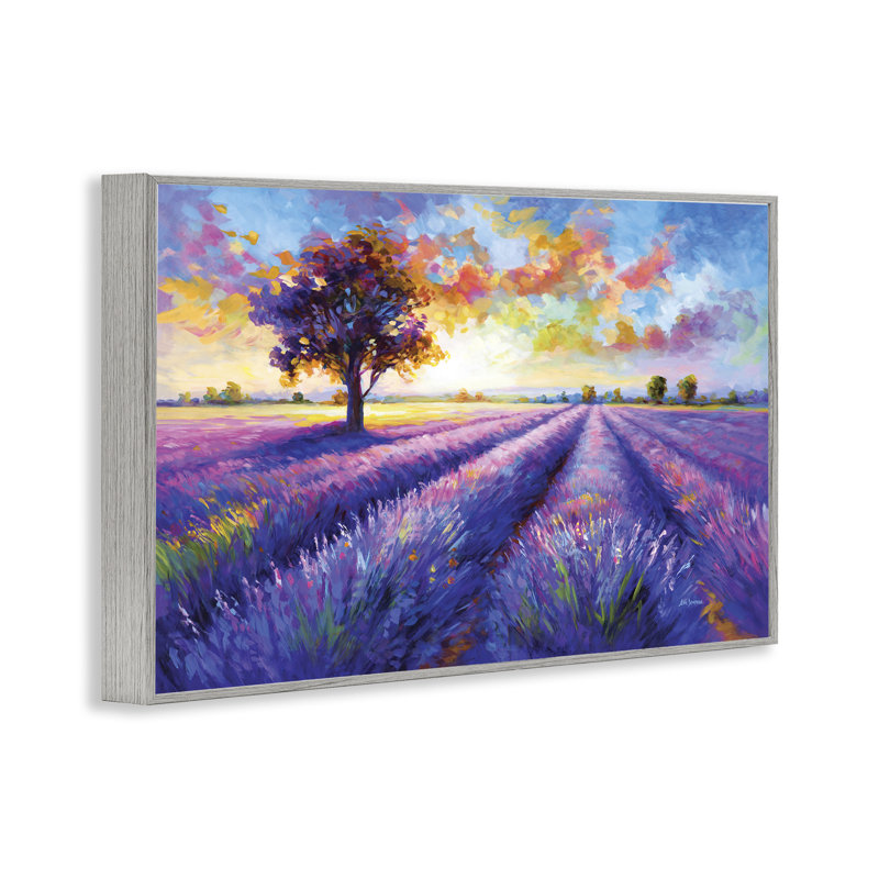 Lavande, paysage, coucher de soleil, estampe numérique, design par Leon Devenice, H 12 po x l 18 po