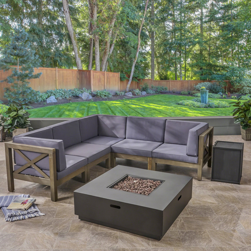 5 - Person Modular Patio Conversation Set with Cushions, Gray Frame / Dark Gray Cushion