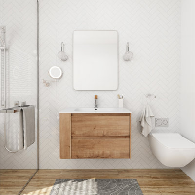 Meuble-lavabo mural 30 po avec lavabo en gel, tiroir à fermeture en douceur