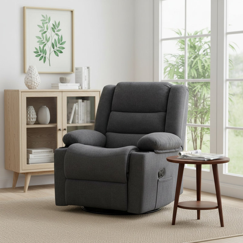 Manual 360° Swivel Bryd, Rocking Bryd Chair With Cup Holder, Single Seat Bryd Chair For Adults, Glider Bryd,For Living Room,Bedroom,Nursery