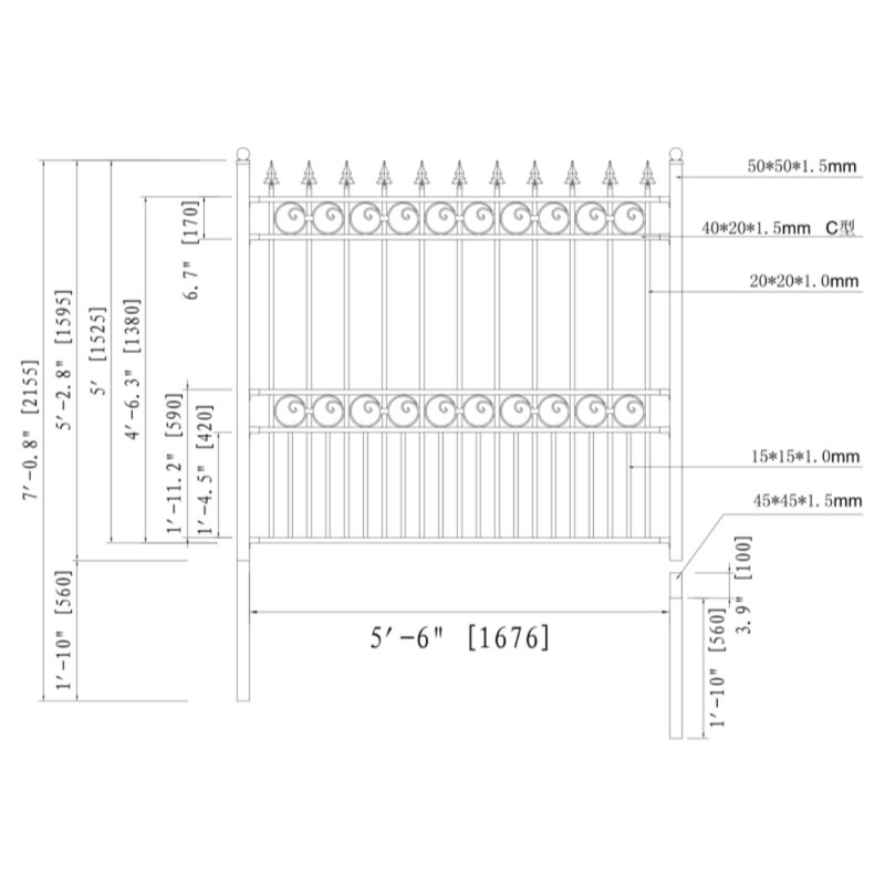 Panneau de clôture en acier 5 pi H London, H 5 pi x l 5,5 pi