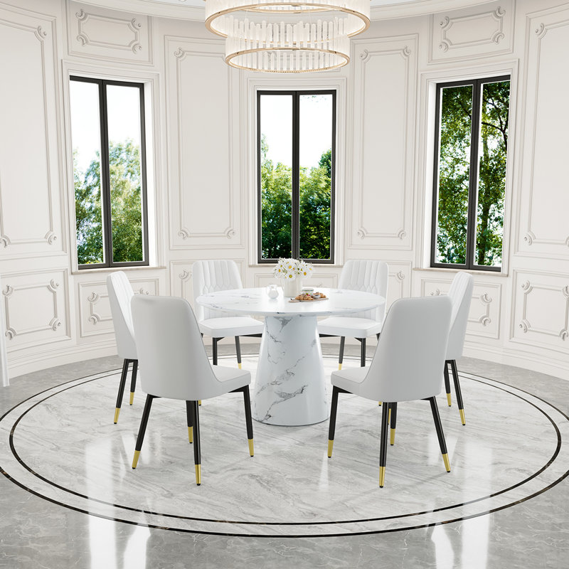 Nerita 4 - Person Pedestal Dining Set, White, 7