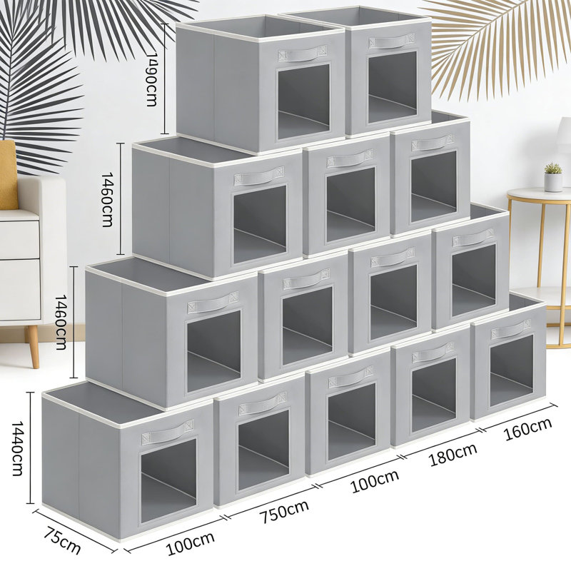 Foldable Fabric Storage Cubes With Clear Window And Handles - Organizer Bins For Closet, Shelf, And Home Organization, Gray