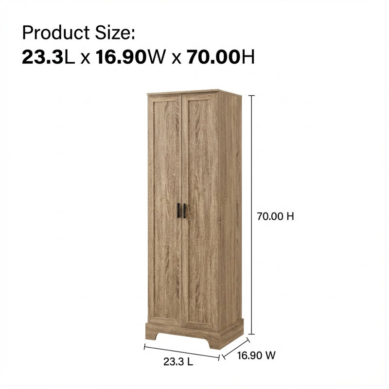 Two-Door Adjustable Shelf Storage Cabinet for Bathroom and Office Organization, 70" H x 16.9" W x 23.3" D, Brown