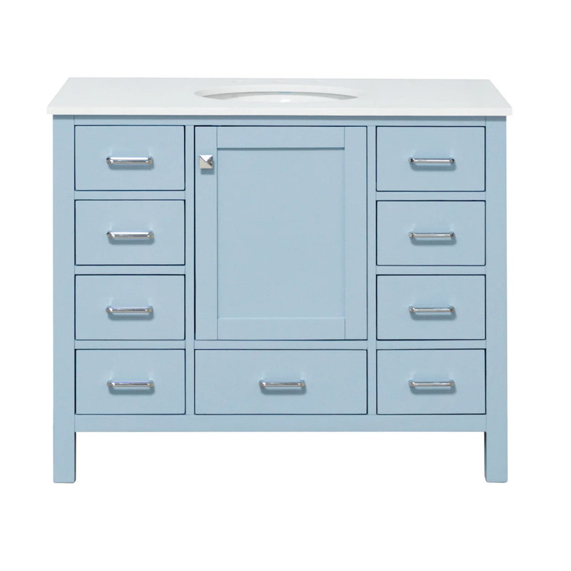 Ensemble de meuble-lavabo simple 42 po Claudett, Bleu poudré, Blanc d'ingénierie