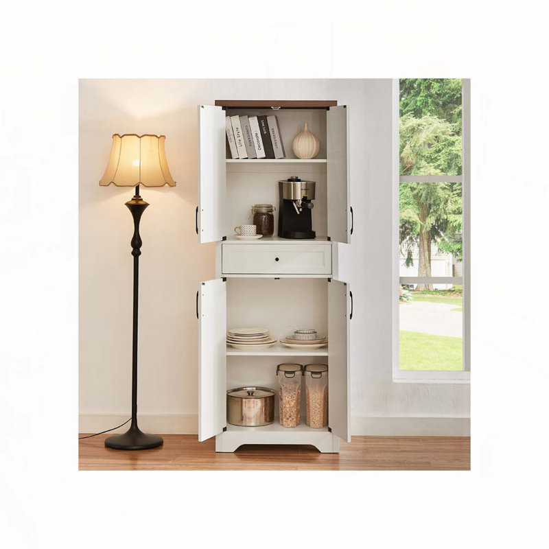 Armoire de rangement haute avec 1 tiroir et 4 portes, tablettes réglables