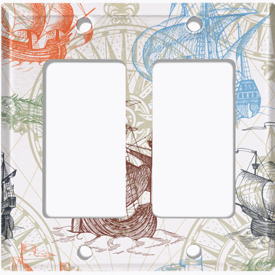 Beige Compass Adventure Sea Ships 2 - Gang Toggle Light Switch Standard Wall Plate
