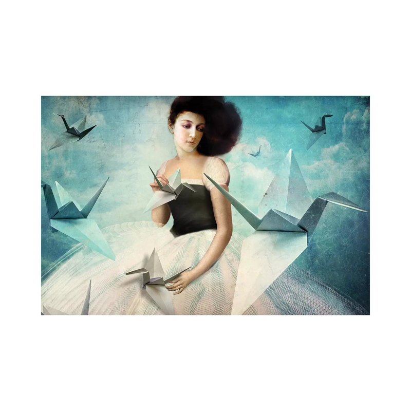 «My First Origami Crane» par Catrin Welz-Stein - impression d'art graphique, H 8 po x l 12 po x P 0,75 po, Toile tendue