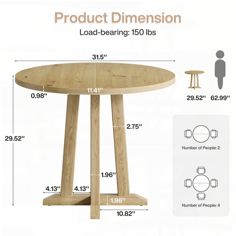 Table ronde compacte - grain de bois 31,5 po, 2 à 4 sièges, multi-usage