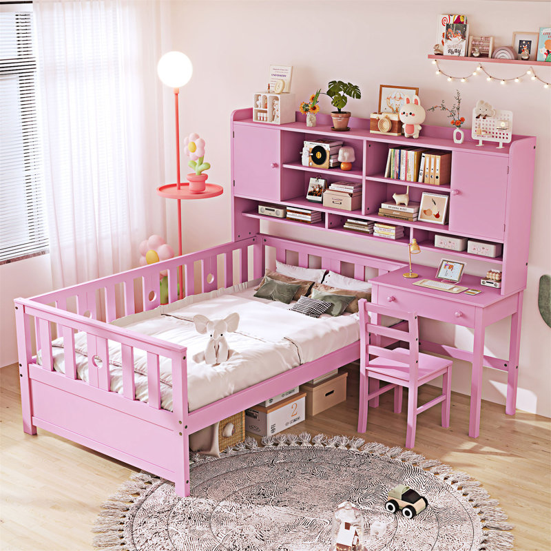 Lit plateforme simple en bois multifonctionnel, Rose