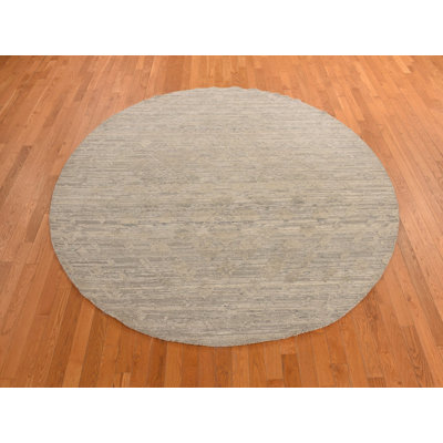 8'1" x 8'1" New Hand Knotted Grey Wool Round Oriental Rug - MOA10278237
