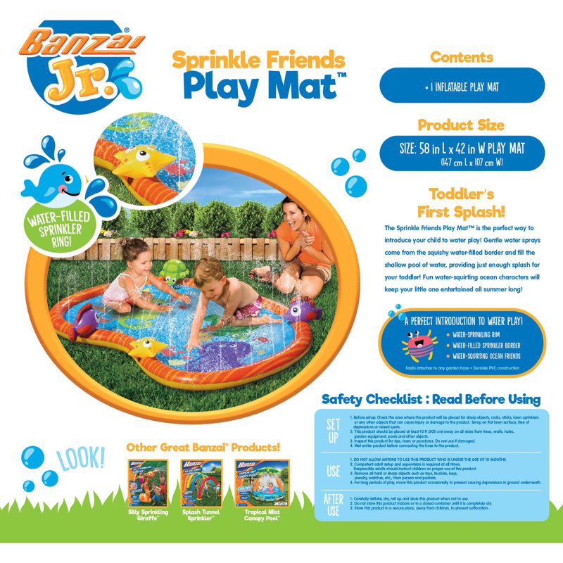 Banzai 58 Inch Sprinkle Friends Outdoor Water Play Mat