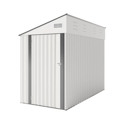 4*8Ft White Metal Storage Shed With Single Hinge Side Door, Good Ventilation, For Workers' Dormitories Iron Sheet Room, 4*8Ft, Door Hinge, Waterproof, Ideal Temporary Booths At