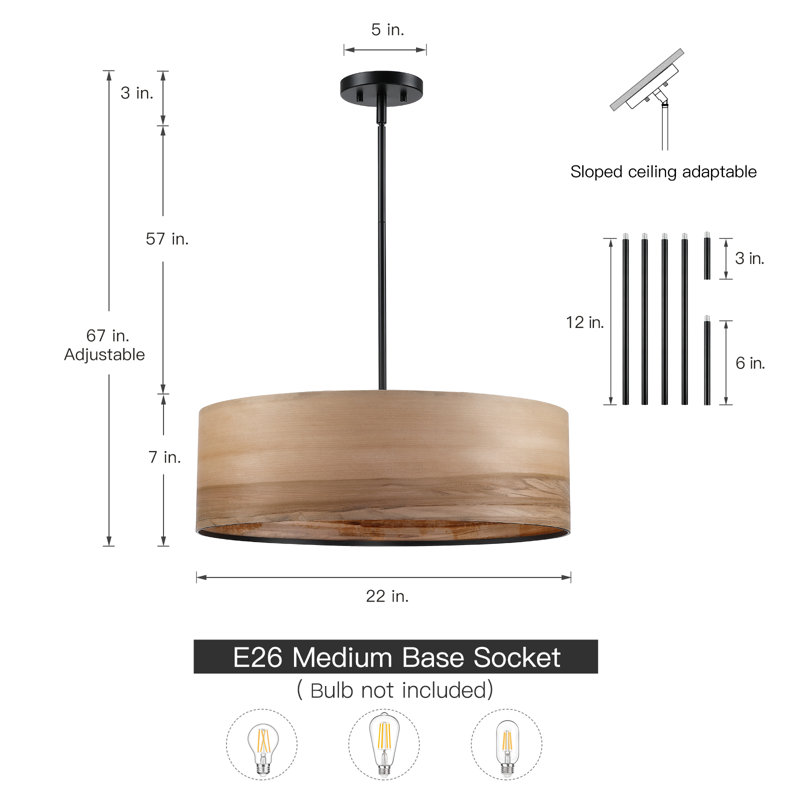 Loon Peak Kaidenn 4-Light Dimmable Drum Chandelier