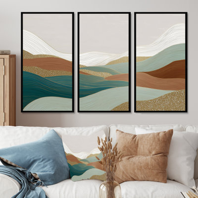 Ensemble de salon art mural moderne Mid-Century The Silent Ridge Into The Mountain