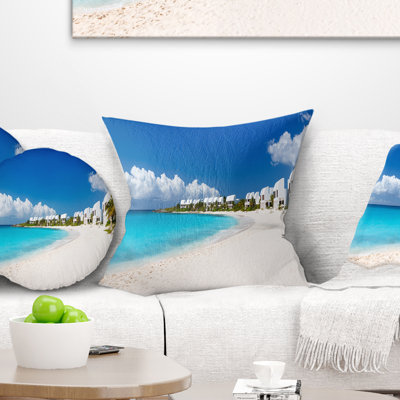 Landscape Caribbean Beach Panorama - Sea & Shore Printed Pillow