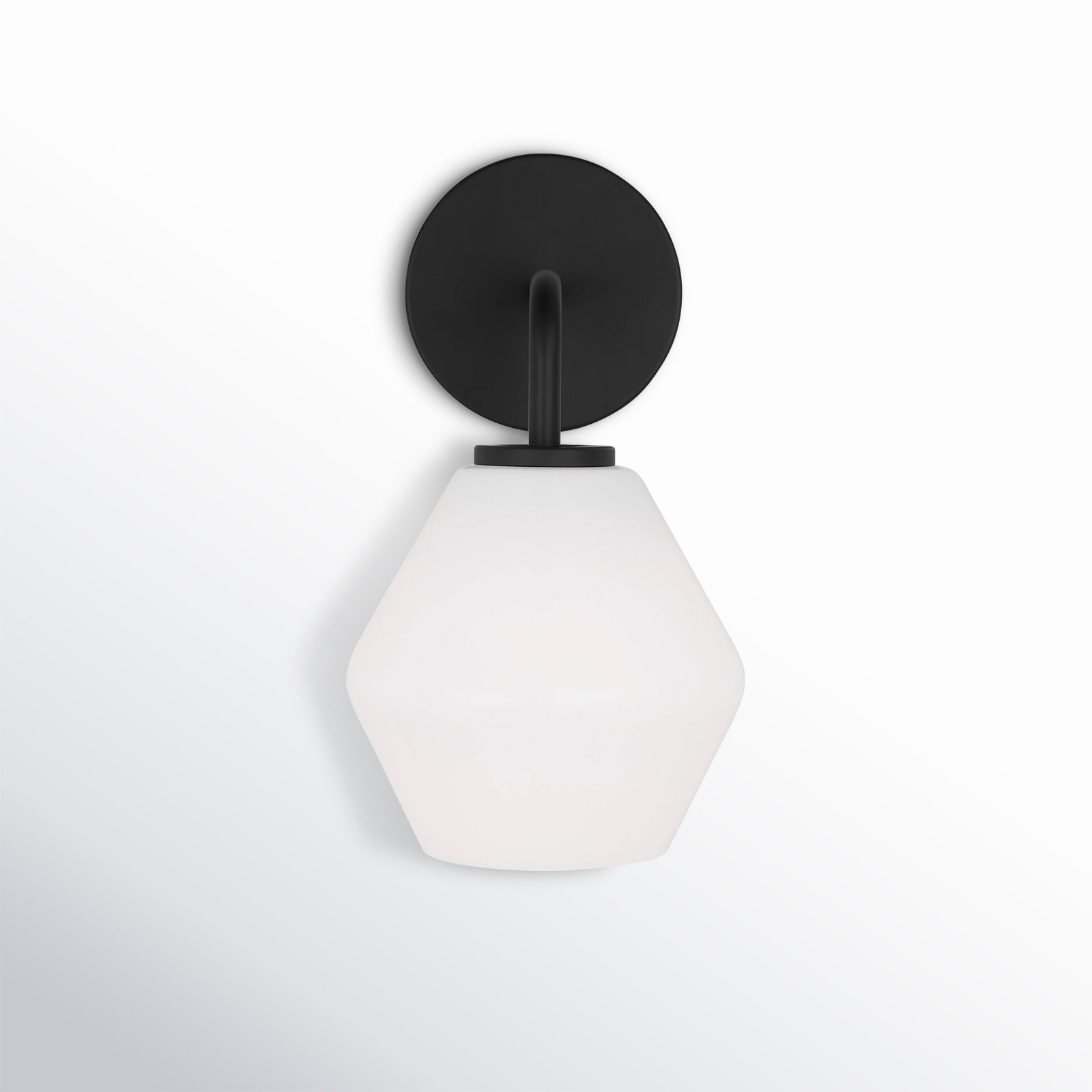 Rooks Single Light Glass Dimmable Armed Sconce, Midnight Black, White