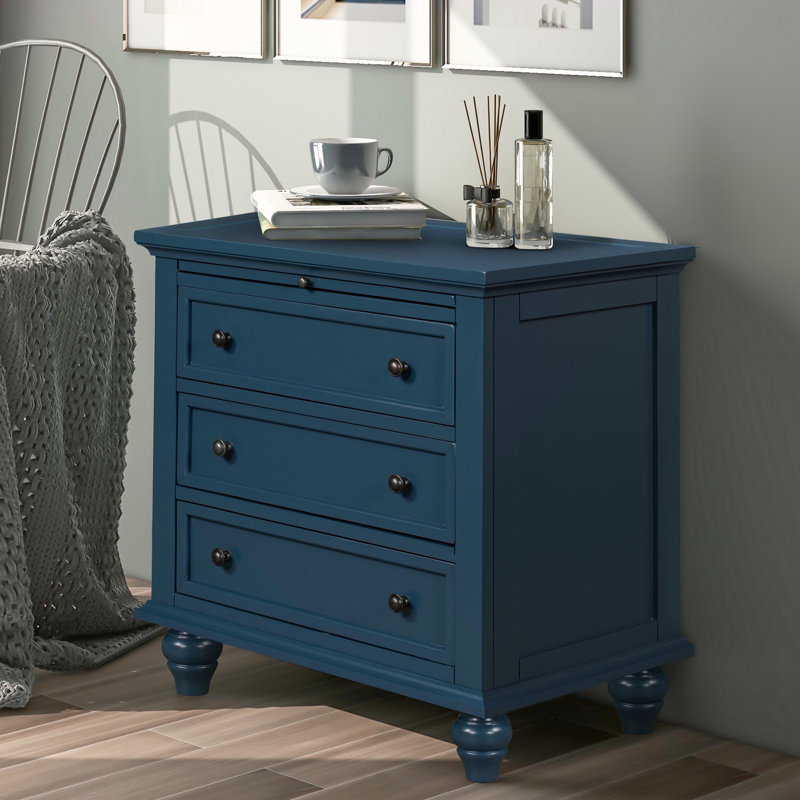 Table de chevet 27,6 po avec placage en bois de pin, Bleu