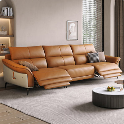 Canapé modulaire orange en cuir véritable