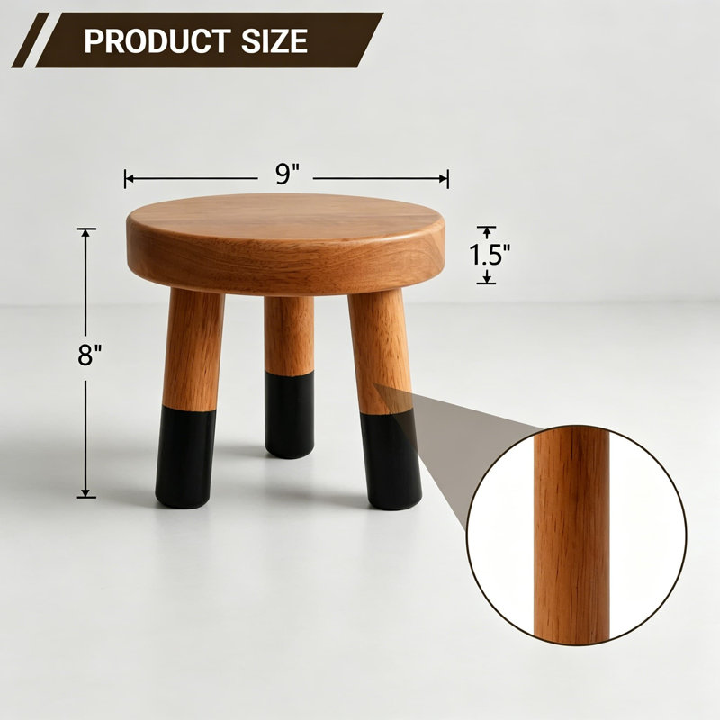 Support pour plante en bois d'hévéa massif et tabouret d'appoint avec pieds noirs trempés, plateau rond robuste pour la décoration intérieure, table d'appoint et présentoirs étagés