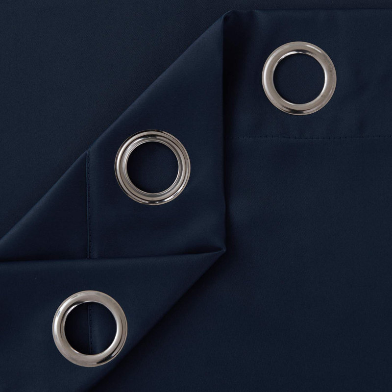Jeffro Pair Eyelet Blackout Curtains, 228.6cm Width x 182.88cm Drop, Navy Blue