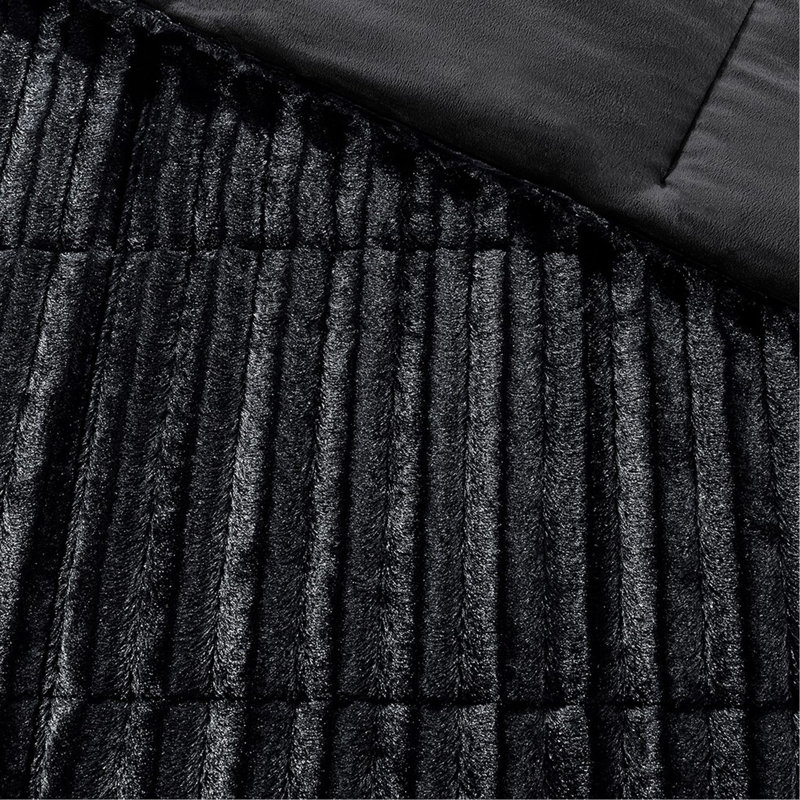 Mini ensemble d'édredon en fausse fourrure, Édredon double/grand et 2 taies décoratives, Noir