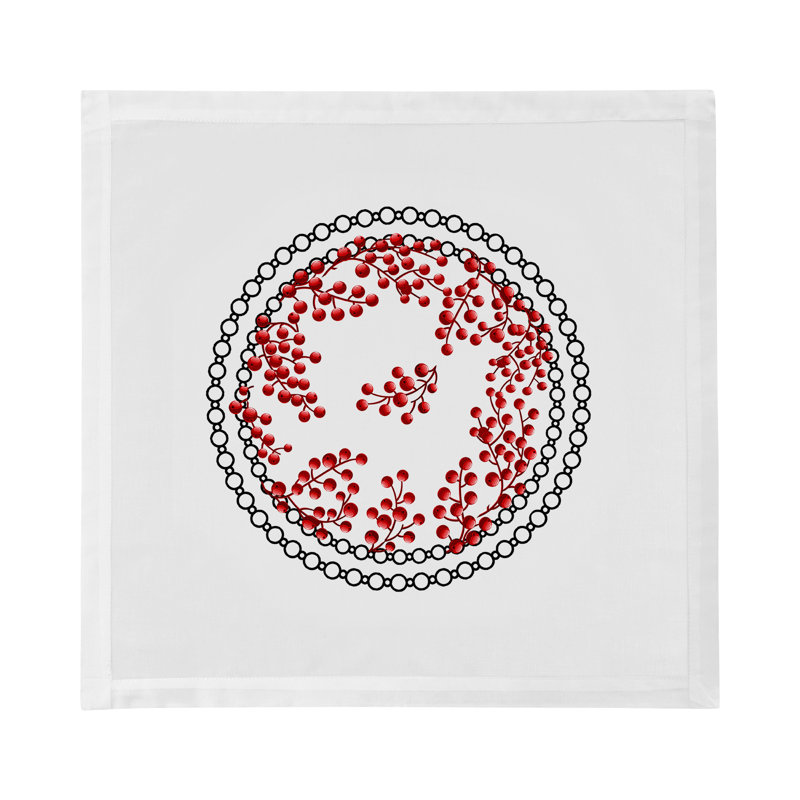 Christmas Berries Cotton Sateen Dinner Napkins, Red White