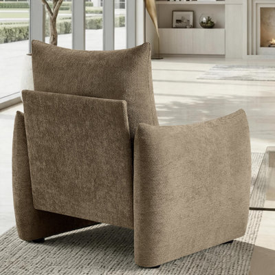 Fauteuil d'appoint moderne rembourré, fauteuil en tissu de chenille avec coussin de dossier amovible, fauteuil de réception à accoudoirs larges pour le salon