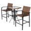 Ensemble de 3 tabourets de bar d'extérieur, chaises de bar en rotin, plateau de table en verre, tabourets de bar en osier pour la cour, le jardin, la piscine, le balcon et la terrasse
