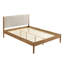 Lit plateforme Vichy en hévéa en noyer clair avec tête de lit en velours côtelé beige, grand lit, aucun sommier requis