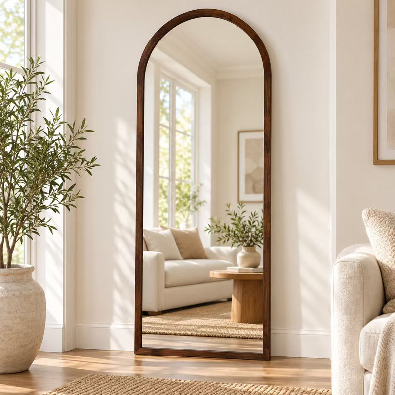 Solid Wood Frame Oval Leaning Mirror