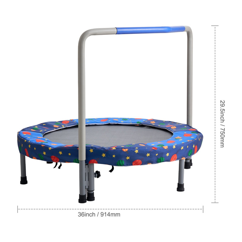 Mini trampoline pliable 36 pouces pour enfants avec guidon, jouet d'exercice intérieur / extérieur pour enfants de 3 ans et plus, bleu