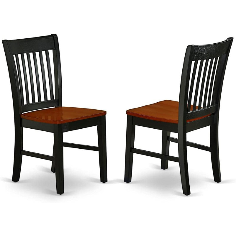Norfolk Chairs - Slat Back Wood Seat Kitchen Chairs, Set of 2, Black & Cherry