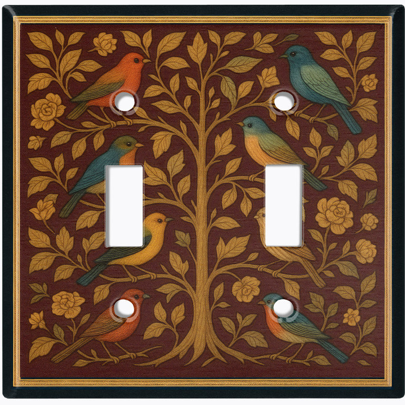 Metal Light Switch Plate Cover; US Standard Size 2 Gang Toggle - Rustic Tree with Birds, #2 Double Toggle