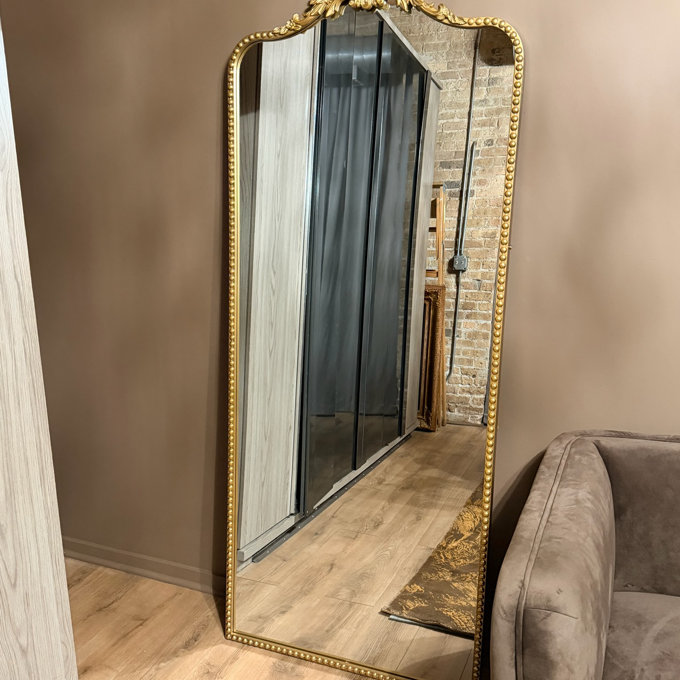 Arched Antique Ornate Full Length Floor Mirror w/Free Standing - Vintage Gold, 75" x 30"