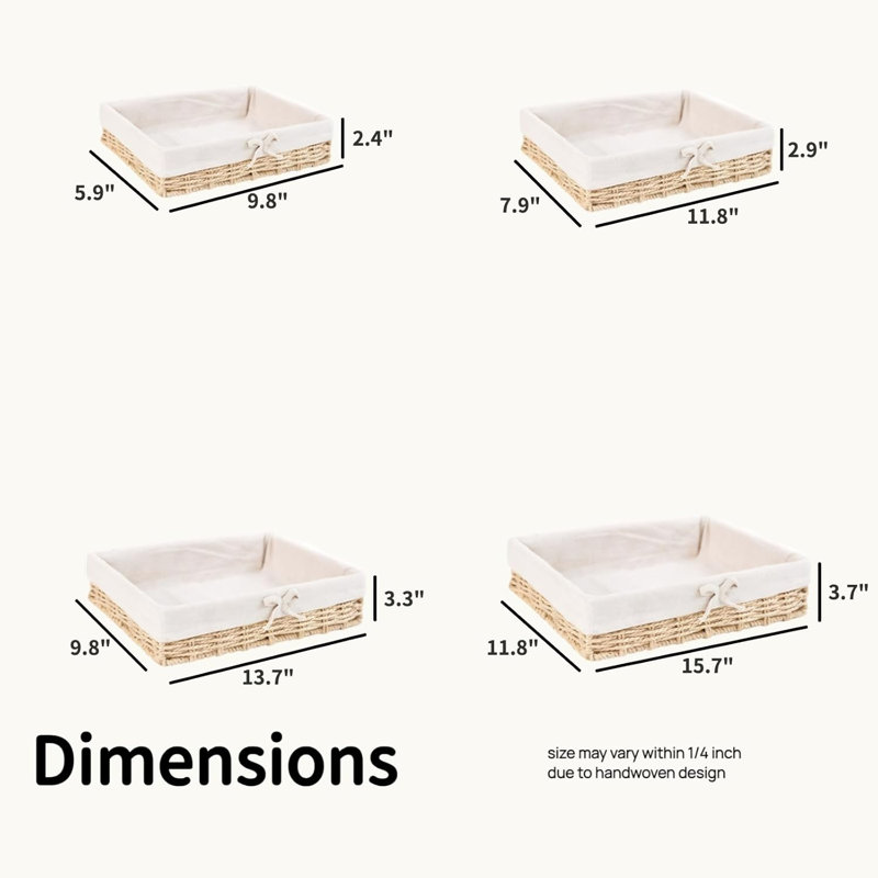 Panier en corde de papier avec doublure, panier en osier tissé à la main pour tablettes, naturel, Naturel