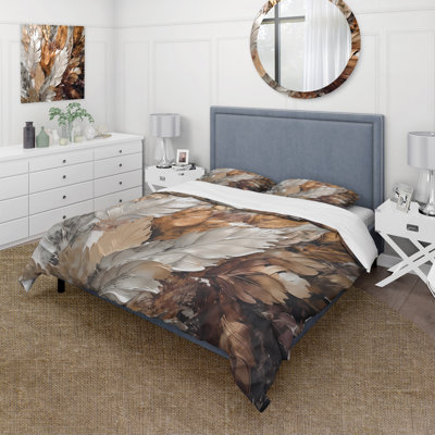 Abstract Comforter Set 4 Pcs - Gold Feather Extravaganza IV Comforter Bedding Set