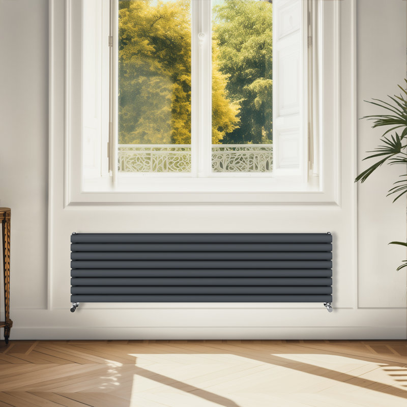 Brunella Oval Panel Radiators, 47.2cm H x 160cm W x 7.8cm D, Anthracite