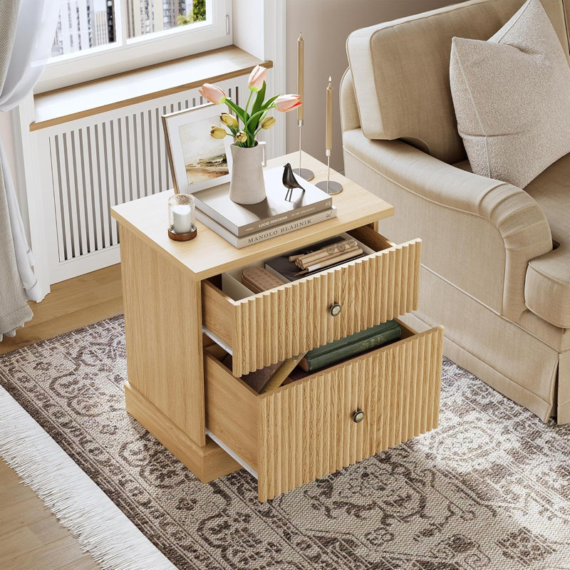 Table de chevet en bois avec 2 tiroirs, tables d'appoint avec base solide, table de chevet avec 2 tiroirs avec poignées pour chambre à coucher, salon