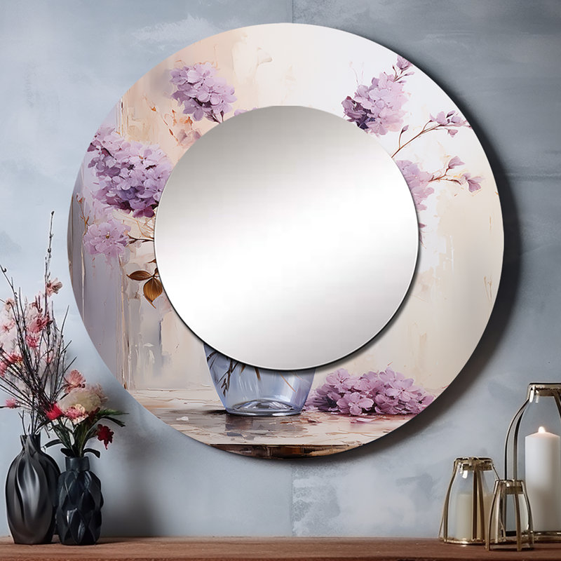 Lilas lavande Serenade II - lilas miroir mural unique, miroir rond mauve, impression sur métal, 23 po x 23 po