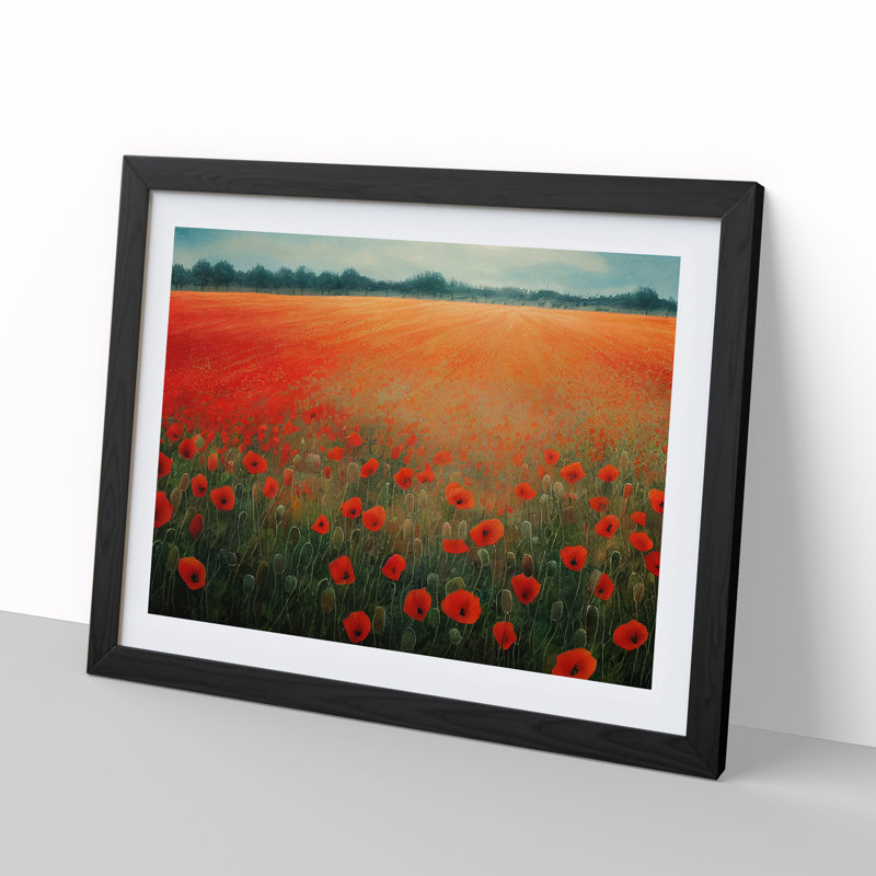 Watercolour Poppy Field Vol.3 - Single Picture Frame Print, Black, 46cm H x 64cm W