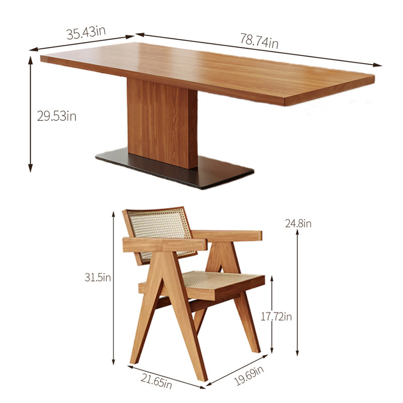 Solid wood ash dining table set, 29.53"H x 78.74"L x 35.43"W