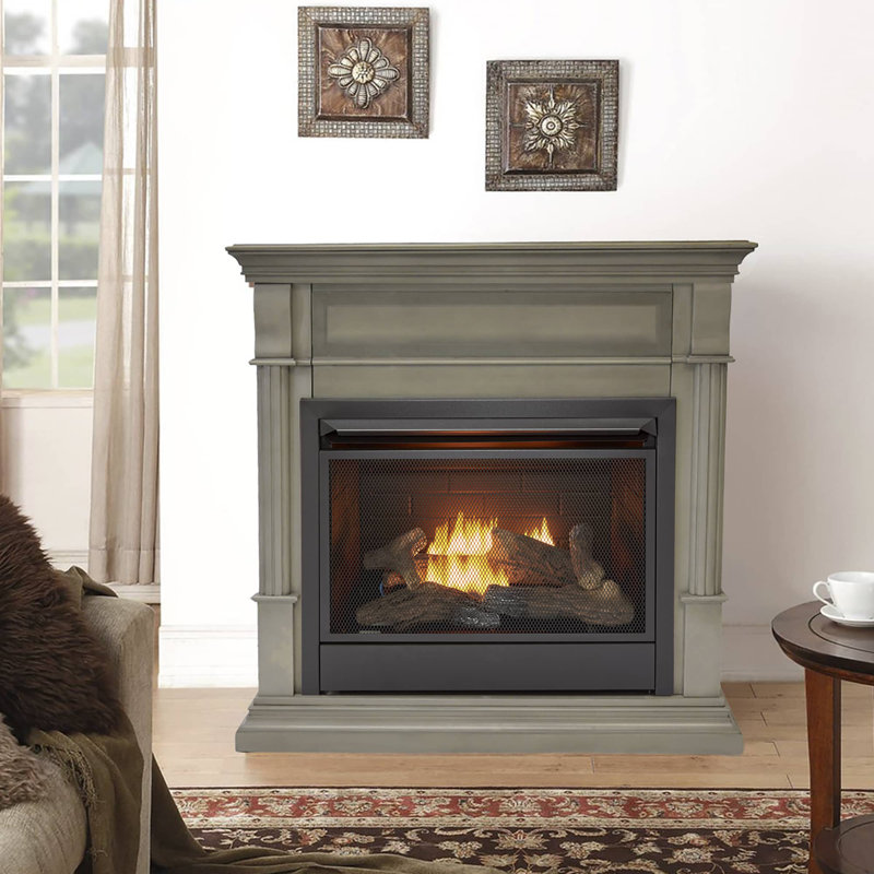 Duluth Forge Ventless Natural Gas Fireplace With Mantel - 26,000 BTU, T-Stat Control, Slate Gray Finish - Model# DFS-300NT-3GR