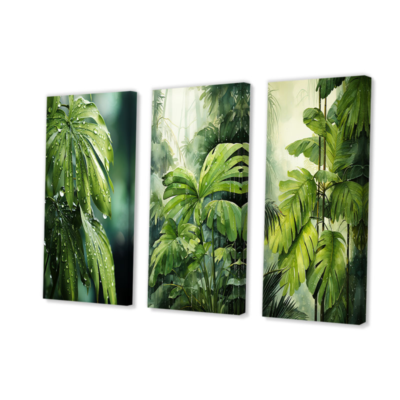 «Mossy Morning Palms», ensemble de 3 impressions sur toile de palmiers et palmiers, Toile tendue, H 40 po x l 60 po