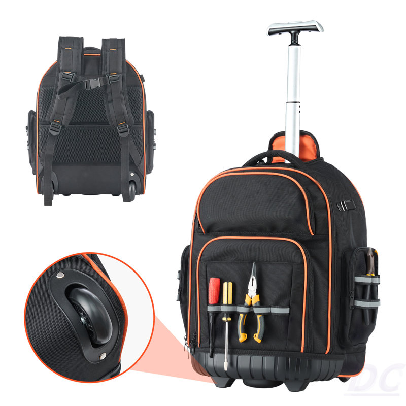 Rolling Tool Backpack 45 Pockets Heavy Duty Roller Tool Bag On Wheels