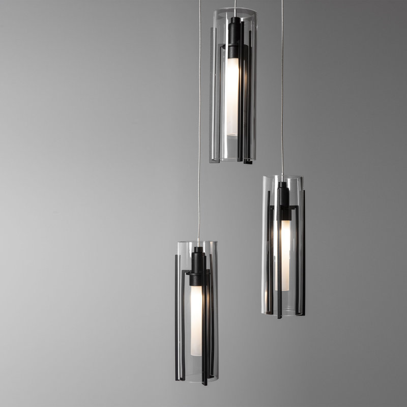 Exos 5 - Light Cluster Cylinder Pendant, Long: 13" to 80", Clear Glass, Black